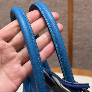 Hermes Birkin 30 Bag Handmade In Togo Calfskin Leather Silver Hardware T7 Blue Hydra - Image 14