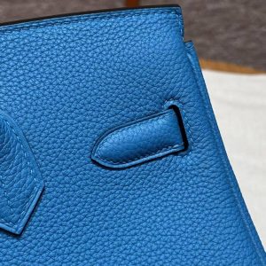 Hermes Birkin 30 Bag Handmade In Togo Calfskin Leather Silver Hardware T7 Blue Hydra - Image 13
