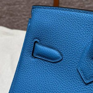 Hermes Birkin 30 Bag Handmade In Togo Calfskin Leather Silver Hardware T7 Blue Hydra - Image 12