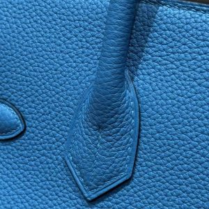 Hermes Birkin 30 Bag Handmade In Togo Calfskin Leather Silver Hardware T7 Blue Hydra - Image 11