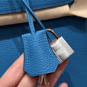 Hermes Birkin 30 Bag Handmade In Togo Calfskin Leather Silver Hardware T7 Blue Hydra - Image 10