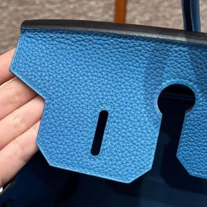 Hermes Birkin 30 Bag Handmade In Togo Calfskin Leather Silver Hardware T7 Blue Hydra - Image 9