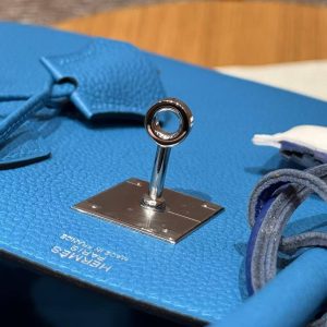 Hermes Birkin 30 Bag Handmade In Togo Calfskin Leather Silver Hardware T7 Blue Hydra - Image 8