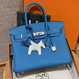 Hermes Birkin 30 Bag Handmade In Togo Calfskin Leather Silver Hardware T7 Blue Hydra - Image 7
