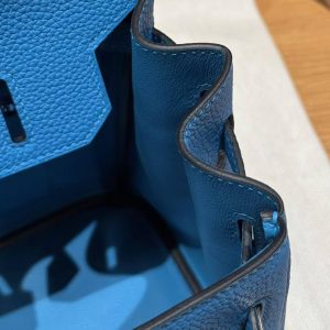 Hermes Birkin 30 Bag Handmade In Togo Calfskin Leather Silver Hardware T7 Blue Hydra - Image 6