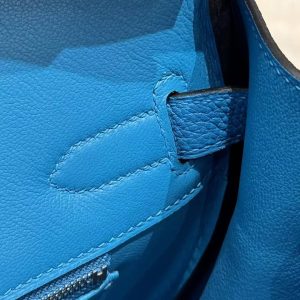 Hermes Birkin 30 Bag Handmade In Togo Calfskin Leather Silver Hardware T7 Blue Hydra - Image 4