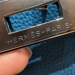 Hermes Birkin 30 Bag Handmade In Togo Calfskin Leather Silver Hardware T7 Blue Hydra - Image 3