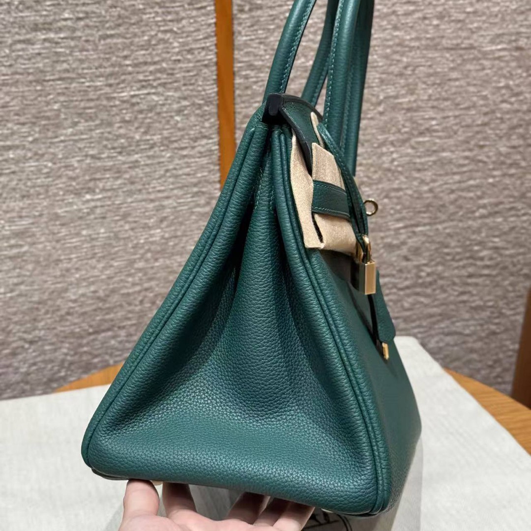 Hermes Birkin 30 Bag Handmade In Togo Calfskin Leather Gold Hardware Z6 Malachite - Image 19