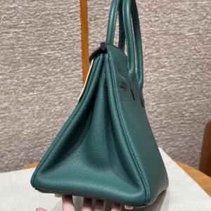 Hermes Birkin 30 Bag Handmade In Togo Calfskin Leather Gold Hardware Z6 Malachite - Image 18