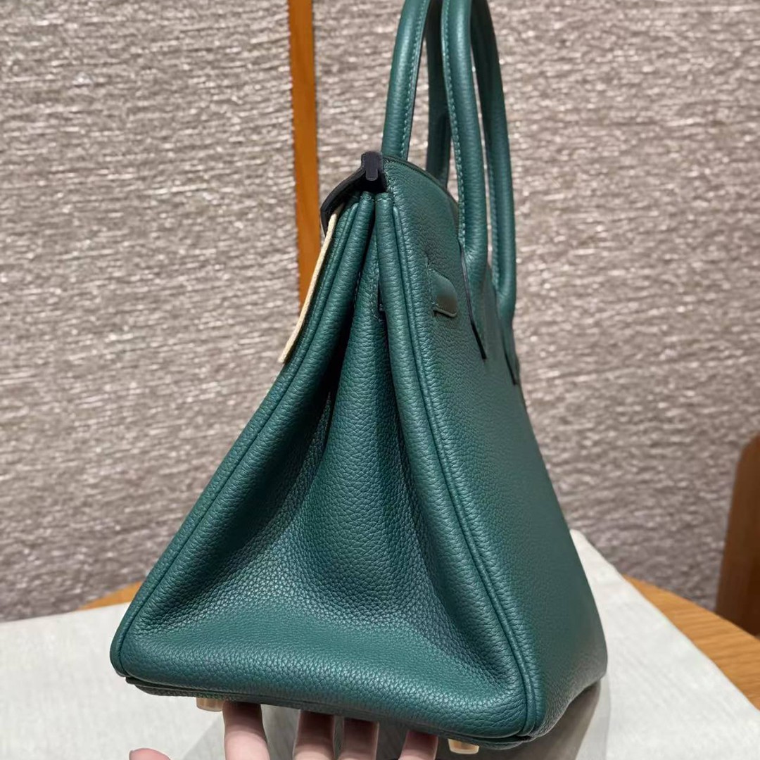 Hermes Birkin 30 Bag Handmade In Togo Calfskin Leather Gold Hardware Z6 Malachite - Image 18