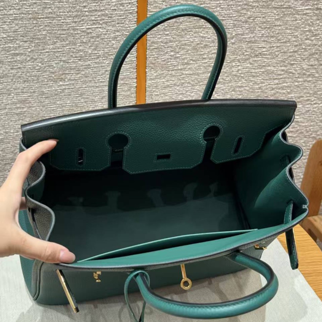 Hermes Birkin 30 Bag Handmade In Togo Calfskin Leather Gold Hardware Z6 Malachite - Image 16