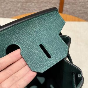 Hermes Birkin 30 Bag Handmade In Togo Calfskin Leather Gold Hardware Z6 Malachite - Image 14