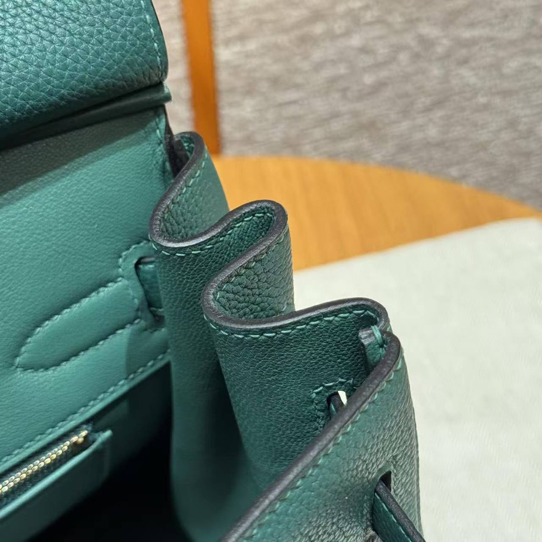 Hermes Birkin 30 Bag Handmade In Togo Calfskin Leather Gold Hardware Z6 Malachite - Image 13