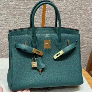 Hermes Birkin 30 Bag Handmade In Togo Calfskin Leather Gold Hardware Z6 Malachite - Image 12
