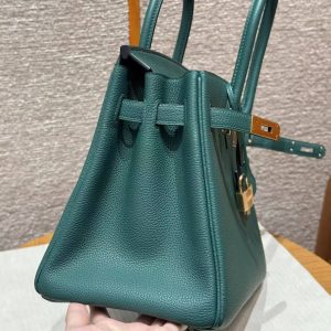 Hermes Birkin 30 Bag Handmade In Togo Calfskin Leather Gold Hardware Z6 Malachite - Image 11