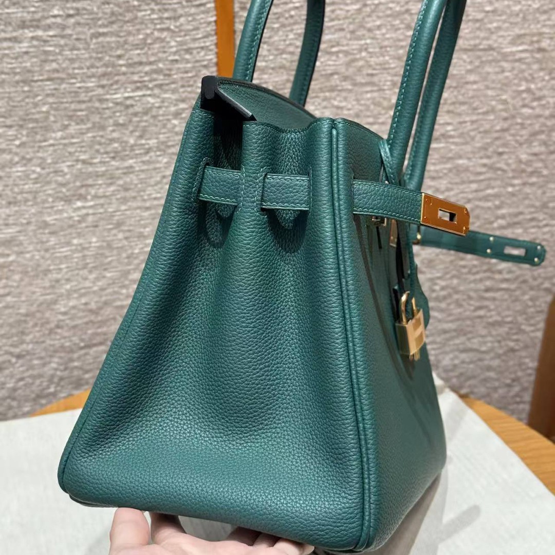 Hermes Birkin 30 Bag Handmade In Togo Calfskin Leather Gold Hardware Z6 Malachite - Image 11