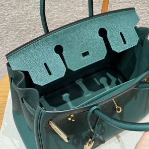 Hermes Birkin 30 Bag Handmade In Togo Calfskin Leather Gold Hardware Z6 Malachite - Image 10