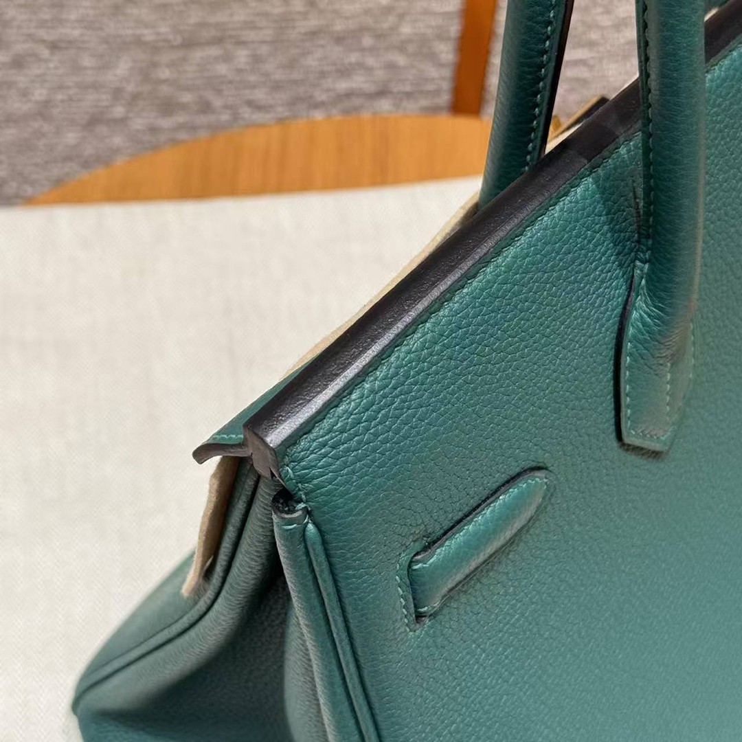 Hermes Birkin 30 Bag Handmade In Togo Calfskin Leather Gold Hardware Z6 Malachite - Image 9
