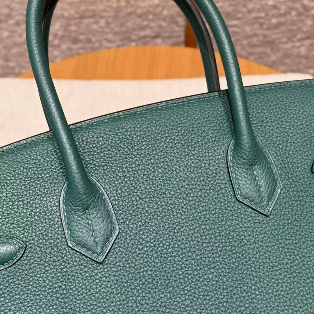 Hermes Birkin 30 Bag Handmade In Togo Calfskin Leather Gold Hardware Z6 Malachite - Image 8