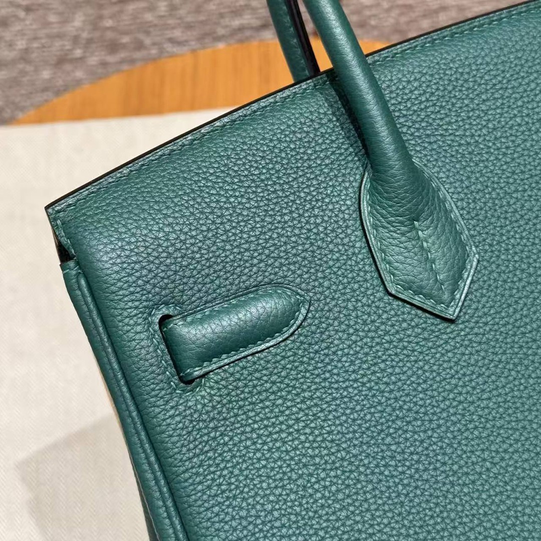 Hermes Birkin 30 Bag Handmade In Togo Calfskin Leather Gold Hardware Z6 Malachite - Image 7