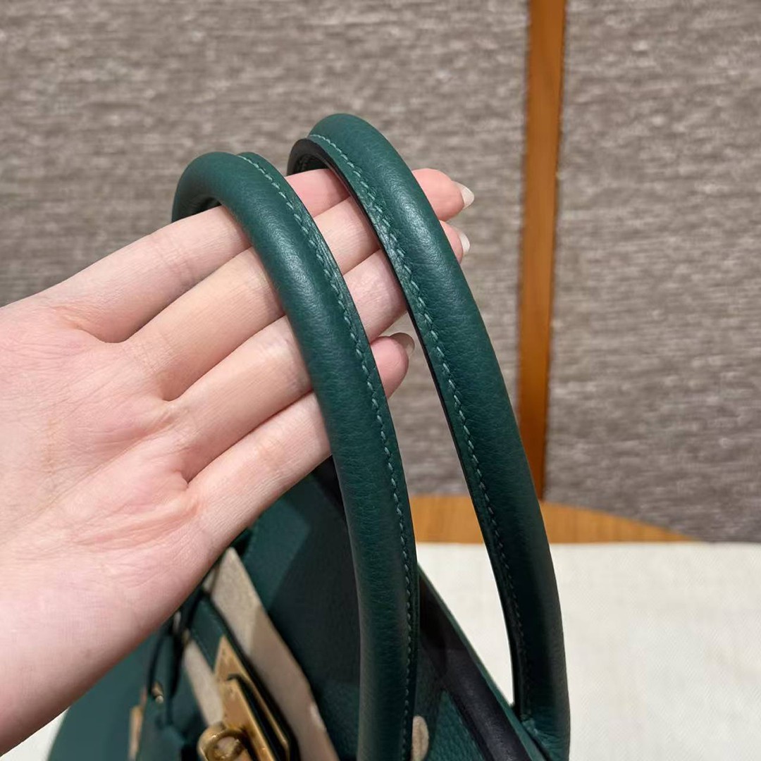 Hermes Birkin 30 Bag Handmade In Togo Calfskin Leather Gold Hardware Z6 Malachite - Image 6