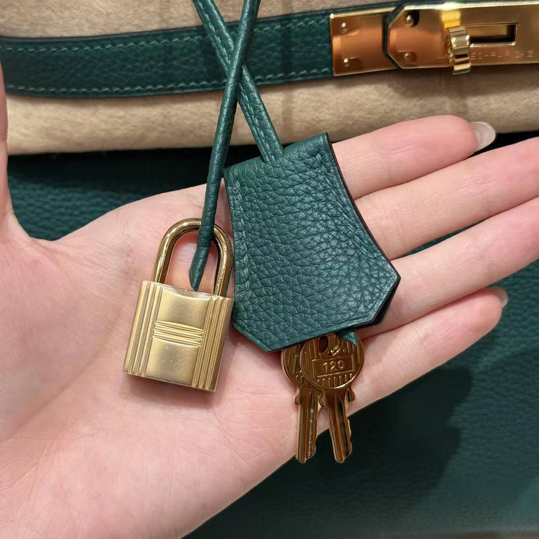 Hermes Birkin 30 Bag Handmade In Togo Calfskin Leather Gold Hardware Z6 Malachite - Image 5