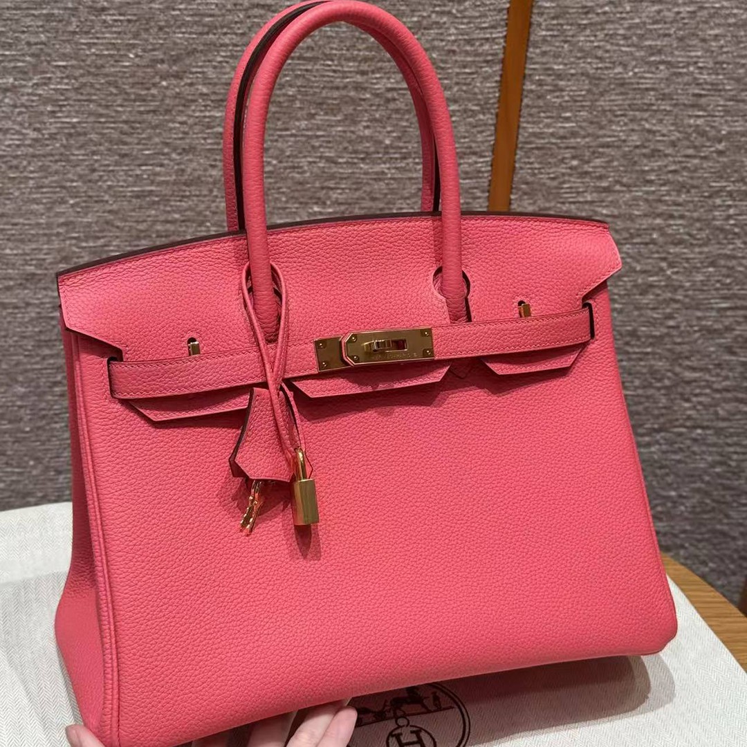 Hermes Birkin 30 Bag Handmade In Togo Calfskin Leather Gold Hardware i6 Rose Extreme