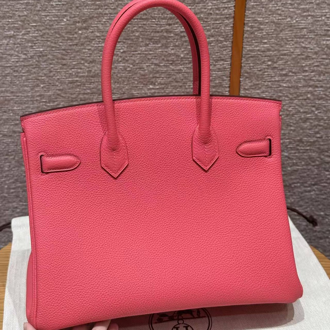 Hermes Birkin 30 Bag Handmade In Togo Calfskin Leather Gold Hardware i6 Rose Extreme - Image 2