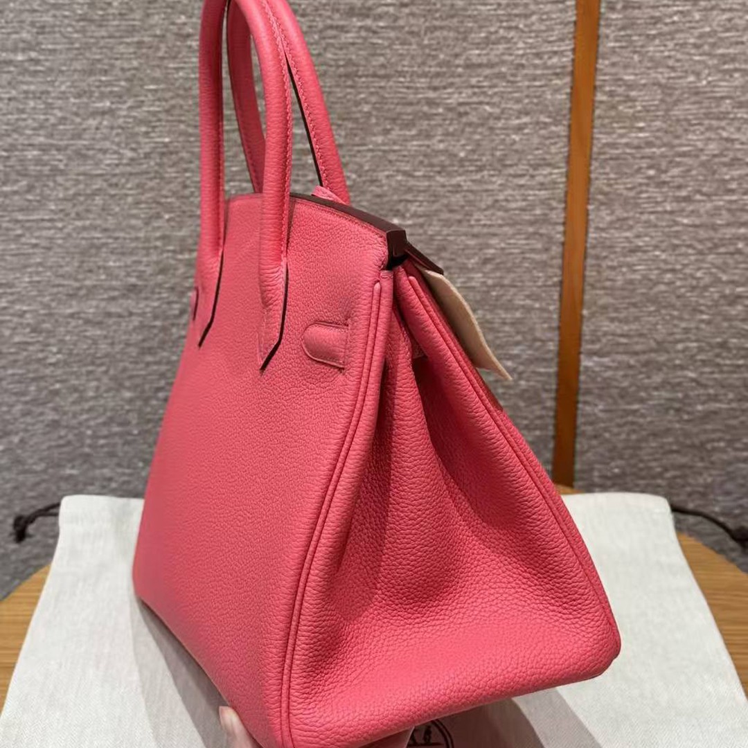Hermes Birkin 30 Bag Handmade In Togo Calfskin Leather Gold Hardware i6 Rose Extreme - Image 24