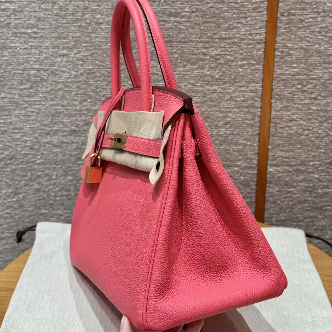 Hermes Birkin 30 Bag Handmade In Togo Calfskin Leather Gold Hardware i6 Rose Extreme - Image 23