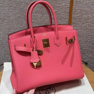 Hermes Birkin 30 Bag Handmade In Togo Calfskin Leather Gold Hardware i6 Rose Extreme - Image 21