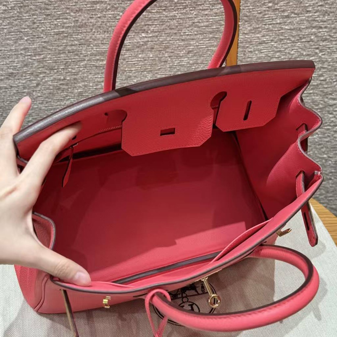 Hermes Birkin 30 Bag Handmade In Togo Calfskin Leather Gold Hardware i6 Rose Extreme - Image 20