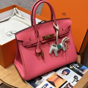 Hermes Birkin 30 Bag Handmade In Togo Calfskin Leather Gold Hardware i6 Rose Extreme - Image 17