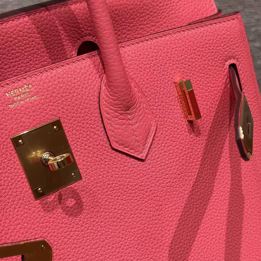 Hermes Birkin 30 Bag Handmade In Togo Calfskin Leather Gold Hardware i6 Rose Extreme - Image 14