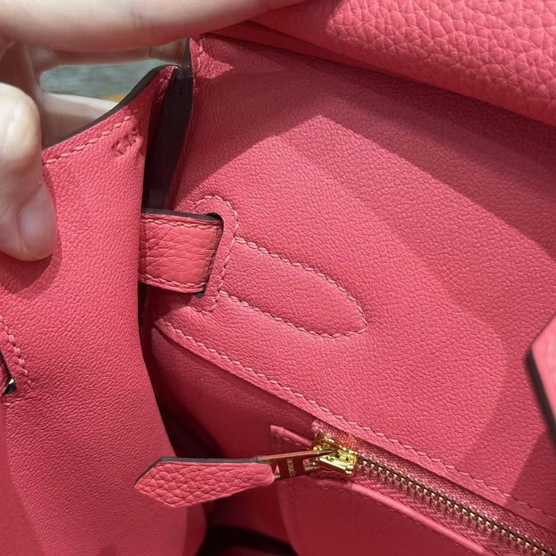 Hermes Birkin 30 Bag Handmade In Togo Calfskin Leather Gold Hardware i6 Rose Extreme - Image 12