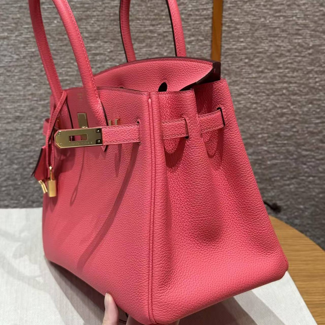 Hermes Birkin 30 Bag Handmade In Togo Calfskin Leather Gold Hardware i6 Rose Extreme - Image 11