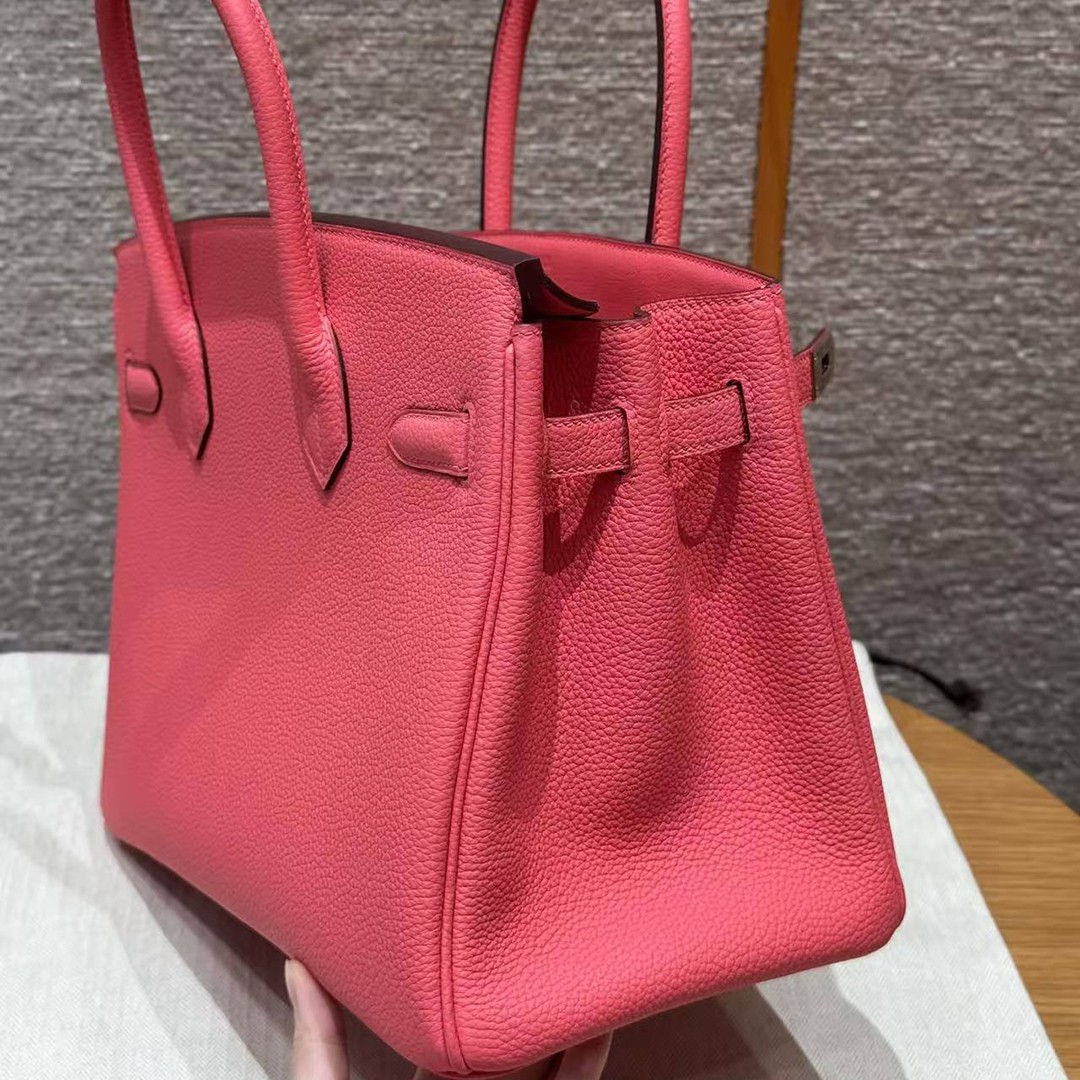 Hermes Birkin 30 Bag Handmade In Togo Calfskin Leather Gold Hardware i6 Rose Extreme - Image 10
