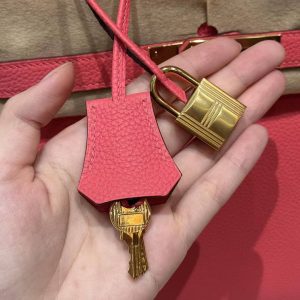 Hermes Birkin 30 Bag Handmade In Togo Calfskin Leather Gold Hardware i6 Rose Extreme - Image 6