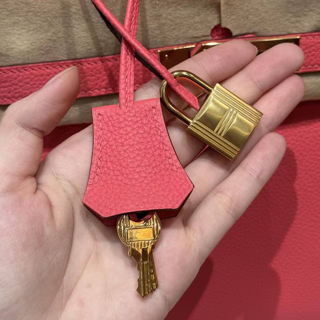 Hermes Birkin 30 Bag Handmade In Togo Calfskin Leather Gold Hardware i6 Rose Extreme - Image 6