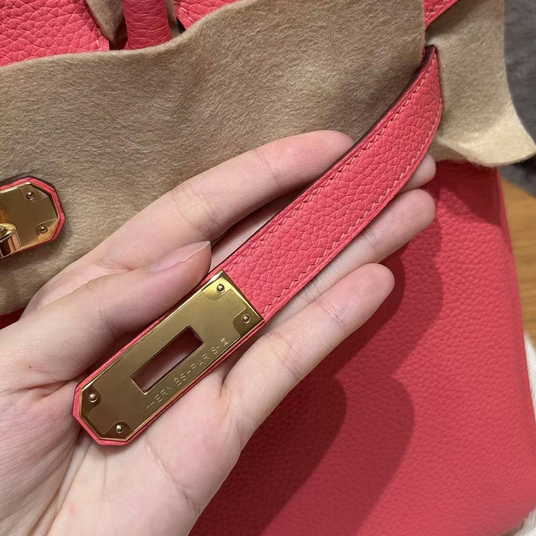 Hermes Birkin 30 Bag Handmade In Togo Calfskin Leather Gold Hardware i6 Rose Extreme - Image 5