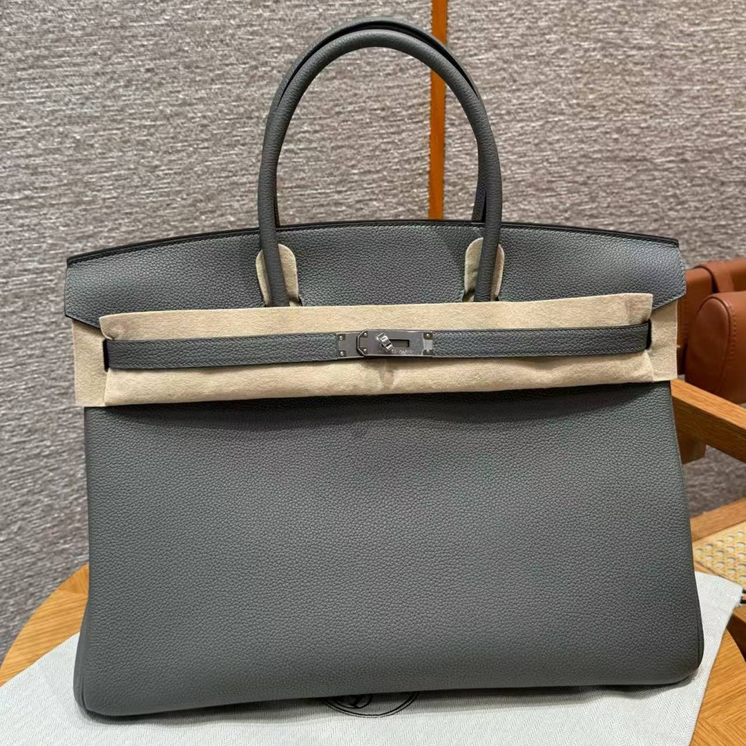 Hermes Birkin 40 Bag Handmade In Togo Calfskin Leather Silver Hardware 0L Girs Meyer - Image 2