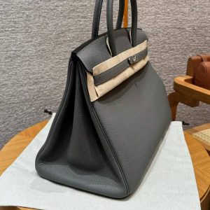 Hermes Birkin 40 Bag Handmade In Togo Calfskin Leather Silver Hardware 0L Girs Meyer - Image 11