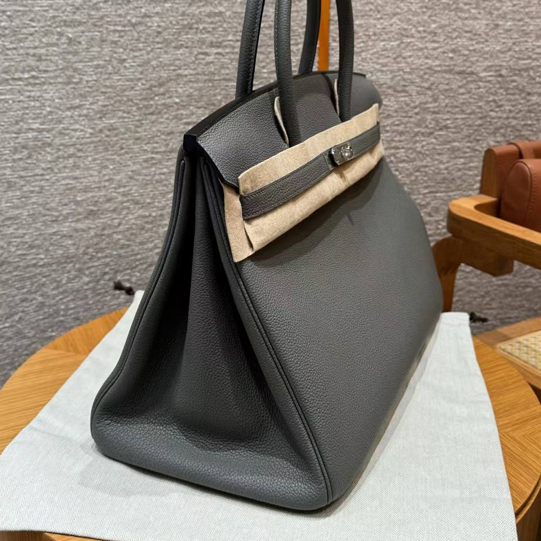 Hermes Birkin 40 Bag Handmade In Togo Calfskin Leather Silver Hardware 0L Girs Meyer - Image 11
