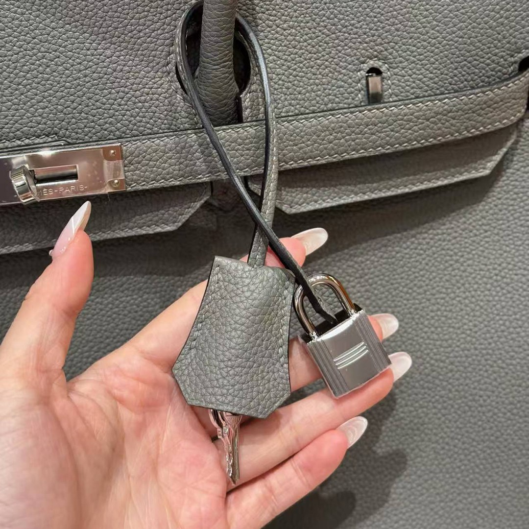 Hermes Birkin 40 Bag Handmade In Togo Calfskin Leather Silver Hardware 0L Girs Meyer - Image 9