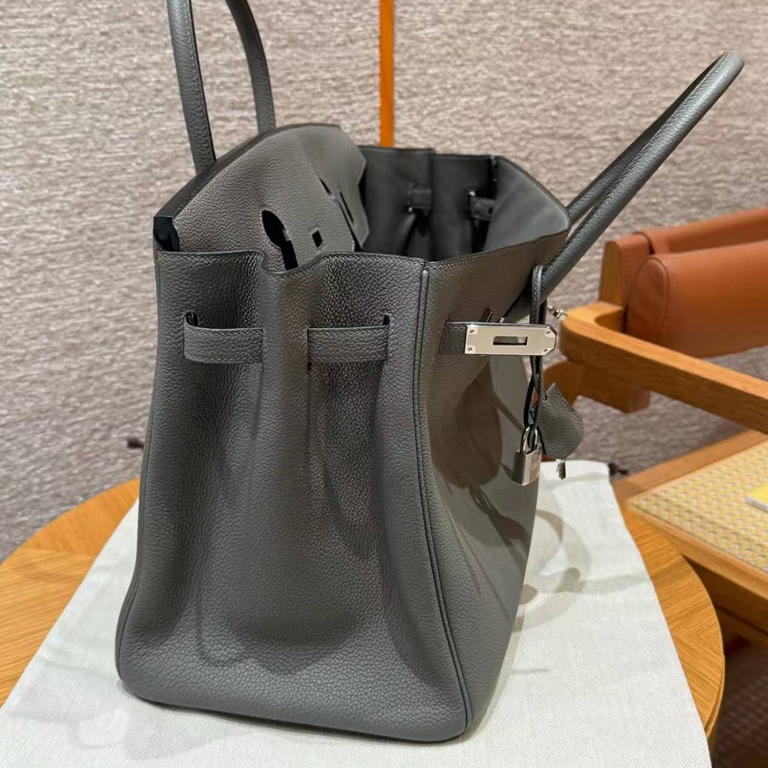Hermes Birkin 40 Bag Handmade In Togo Calfskin Leather Silver Hardware 0L Girs Meyer - Image 7