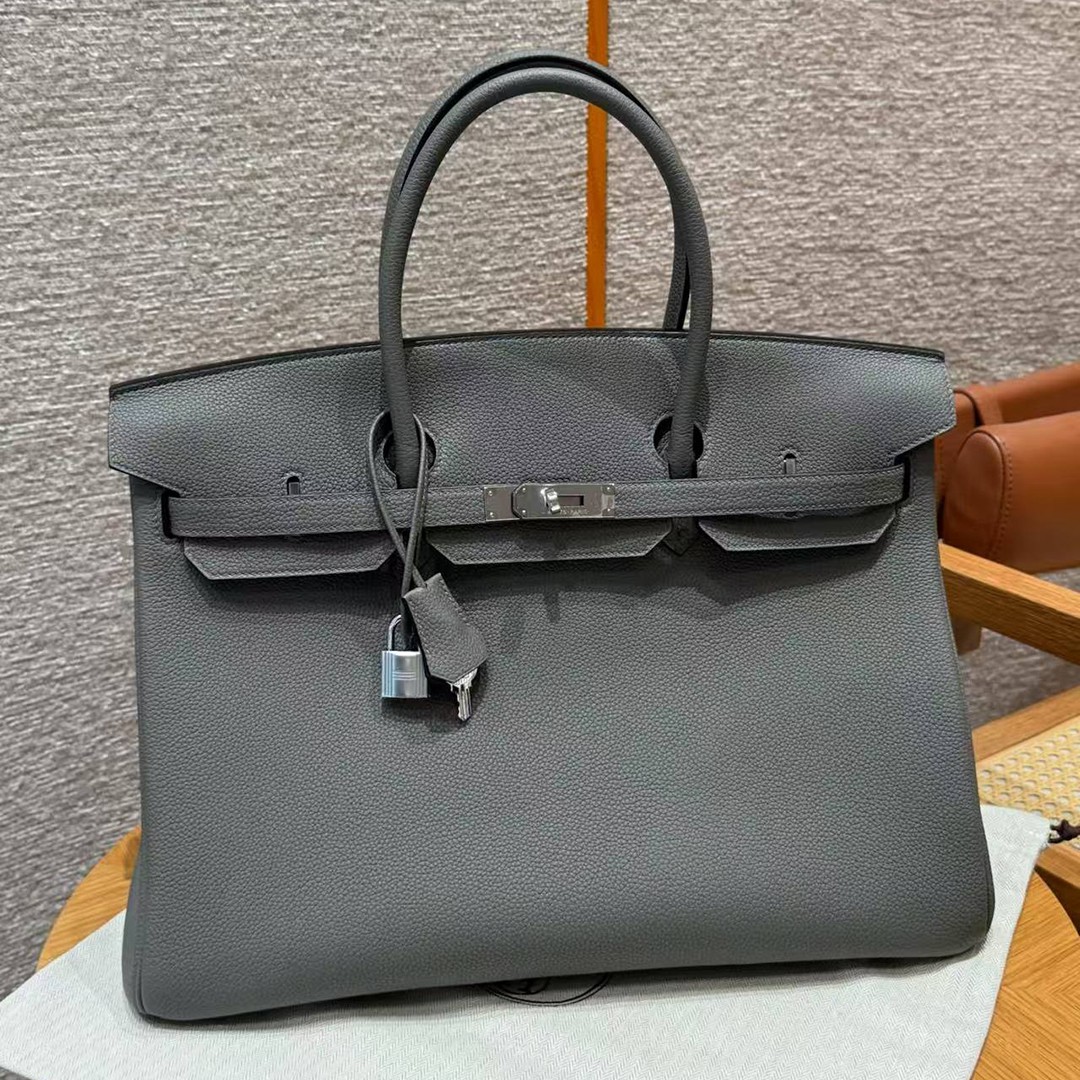Hermes Birkin 40 Bag Handmade In Togo Calfskin Leather Silver Hardware 0L Girs Meyer