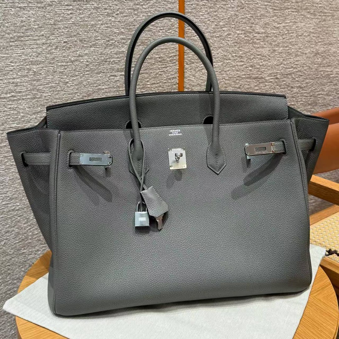 Hermes Birkin 40 Bag Handmade In Togo Calfskin Leather Silver Hardware 0L Girs Meyer - Image 3