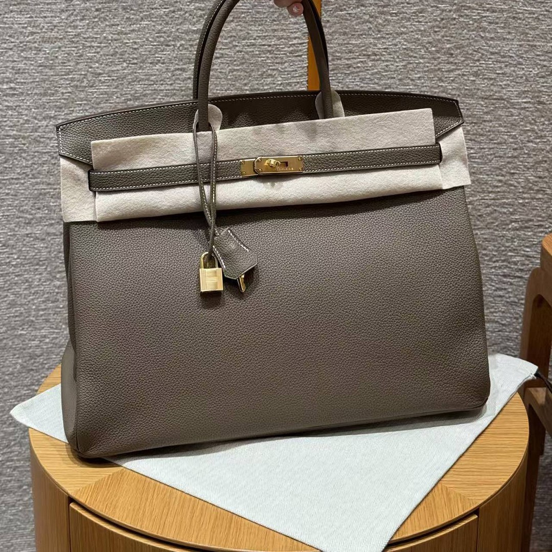 Hermes Birkin 40 Bag Handmade In Togo Calfskin Leather Gold Hardware 18 Etoupe - Image 2