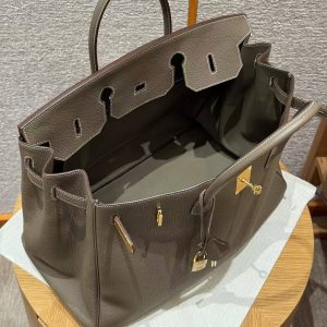 Hermes Birkin 40 Bag Handmade In Togo Calfskin Leather Gold Hardware 18 Etoupe - Image 16