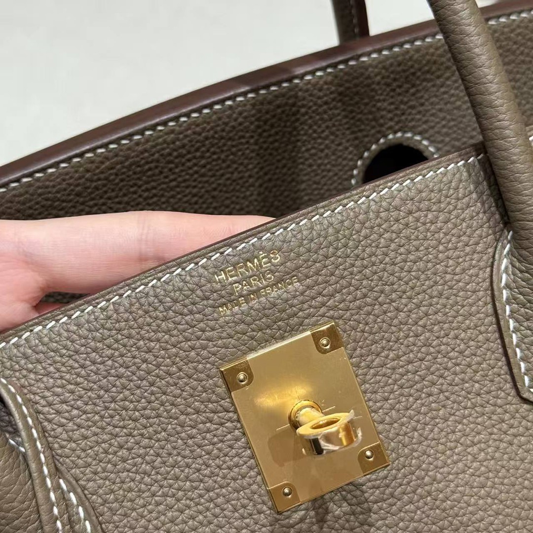 Hermes Birkin 40 Bag Handmade In Togo Calfskin Leather Gold Hardware 18 Etoupe - Image 15